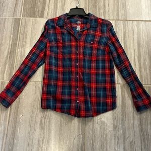 Red and blue button down shirt